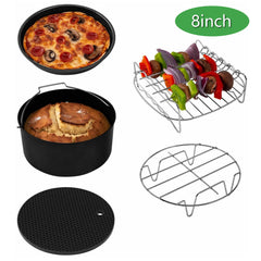 Air Fryer Accessories Set of 5 Fit 8Inch Air Fryer, FDA Compliant, BPA Free, Dishwasher Safe, Nonstick Coating（8Inch)