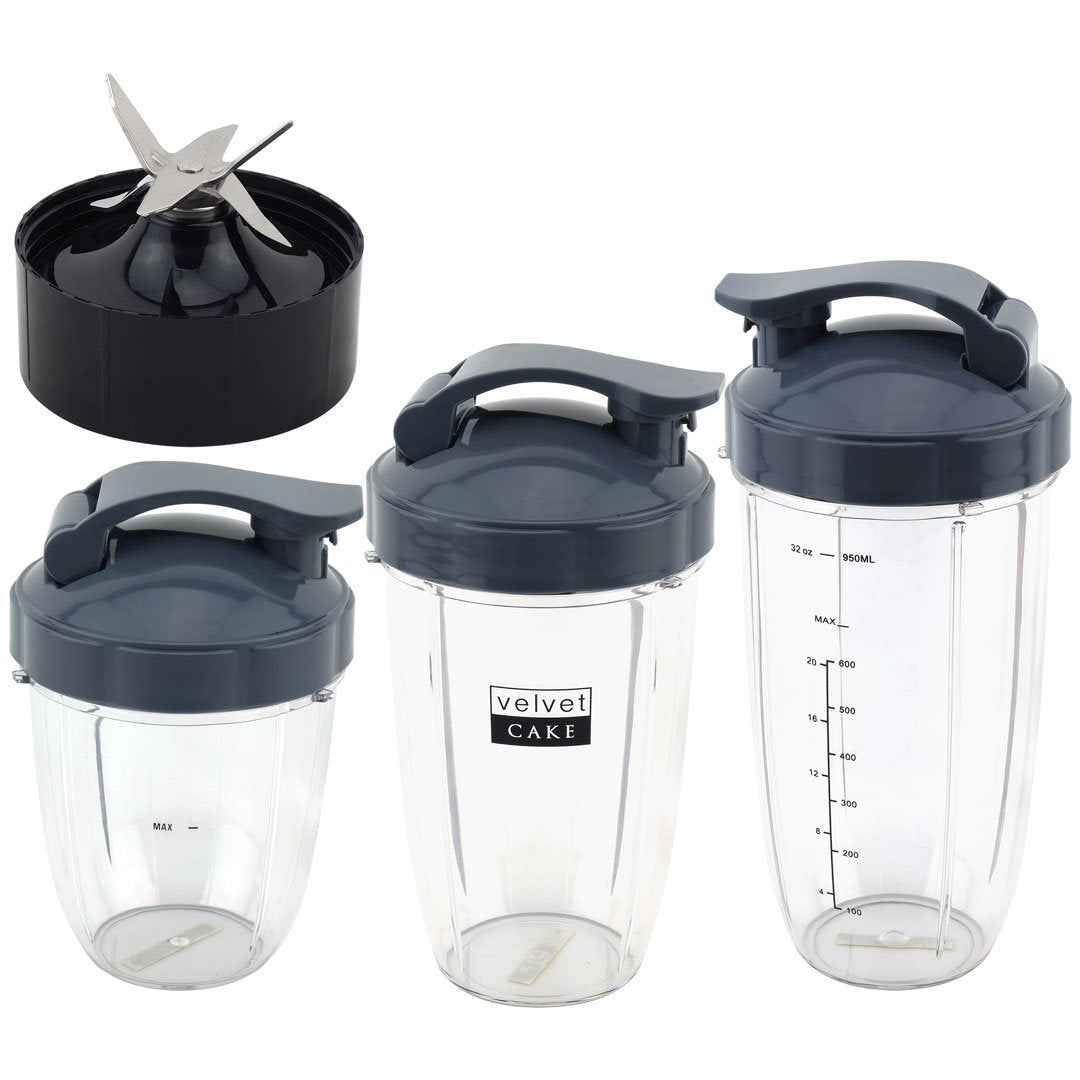 Lot Of 3 Nutri Ninja Blender Cups With 3 Lids and Blade 18 24 32