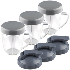3 pack nutribullet 18 oz handled short cup with re sealable lid and flip to go lid