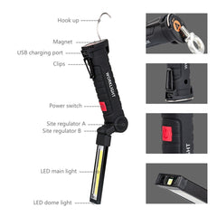 Portable 5 Mode COB Flashlight Torch USB Rechargeable LED Work Light Magnetic COB Lanterna Hanging Hook Lamp For Outdoor Camping